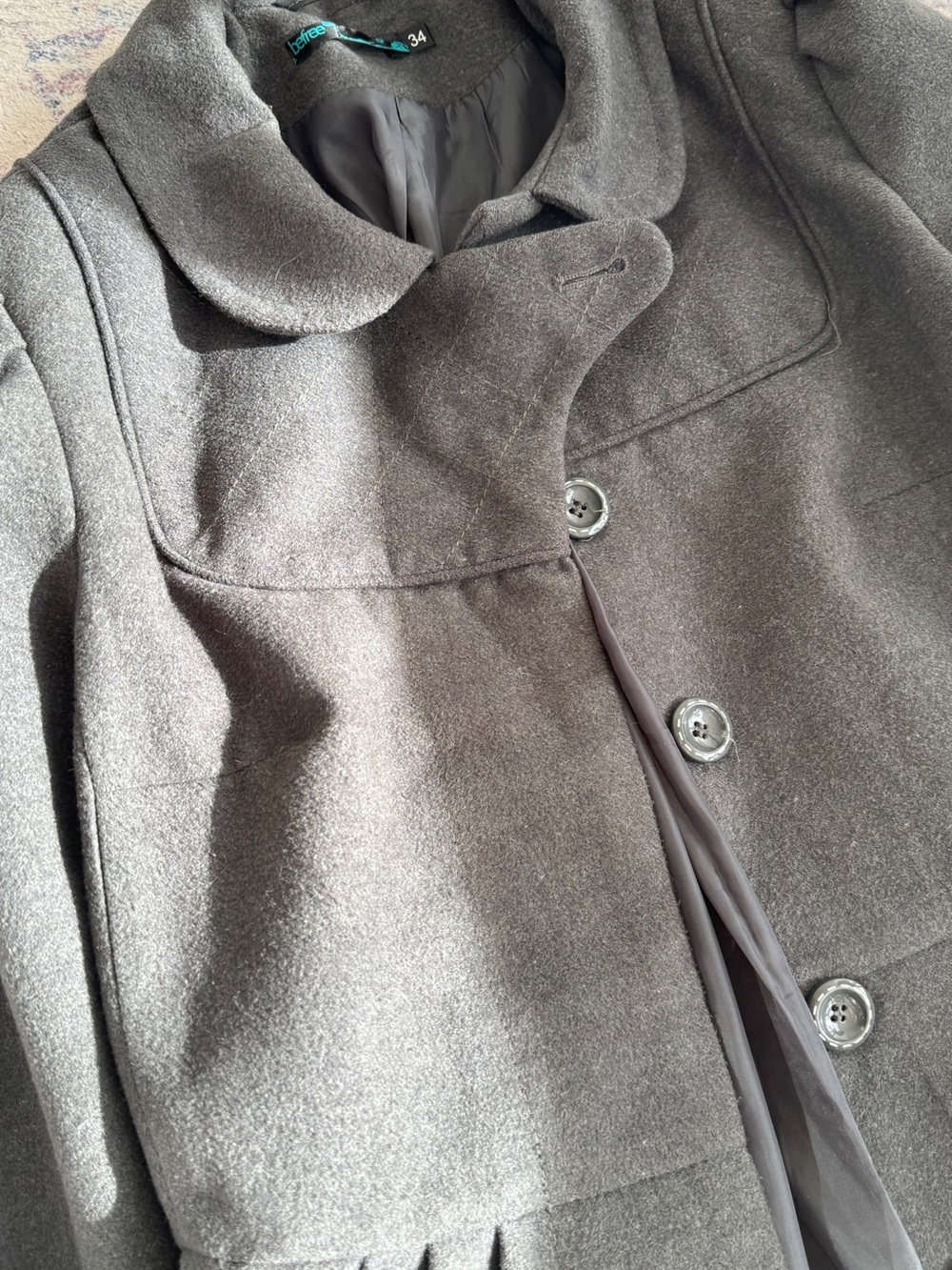 Befree Women's Gray Rounded-Collar Wool-Blend Pea Coat